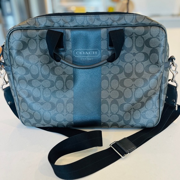 Coach Laptop Messenger Bag In Monogram Waxed Canvas - Grey - Picture 1 of 10